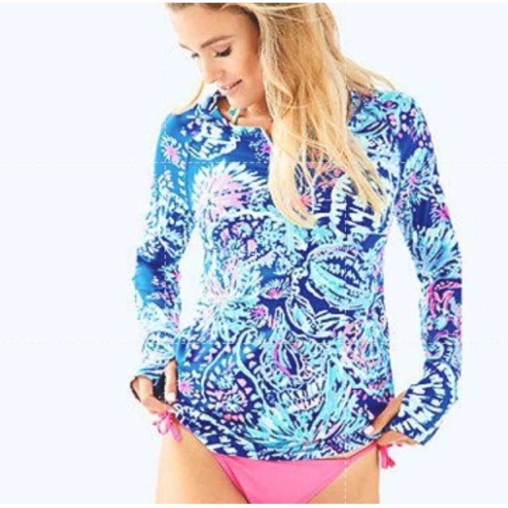 Lilly Pulitzer Luxletic Delaynee Meryl Nylon Halfzip In Multi Jet Stream Sz S